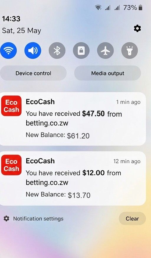 Two mobile money payout confirmations on a phone